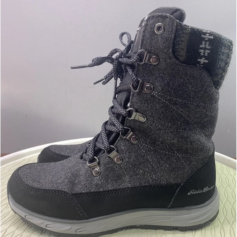 Eddie Bauer Womens Laurel‎ Winter Boots Black&Gray Waterproof Mid Calf 6 EUC